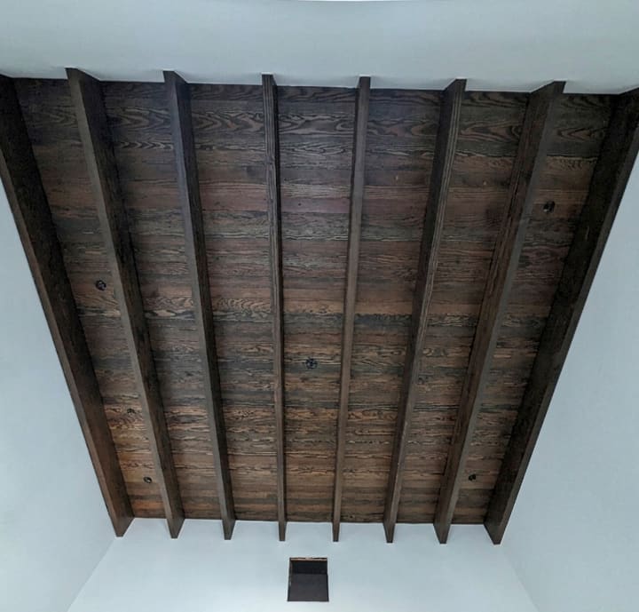 Wood beam ceiling staining in San Antonio